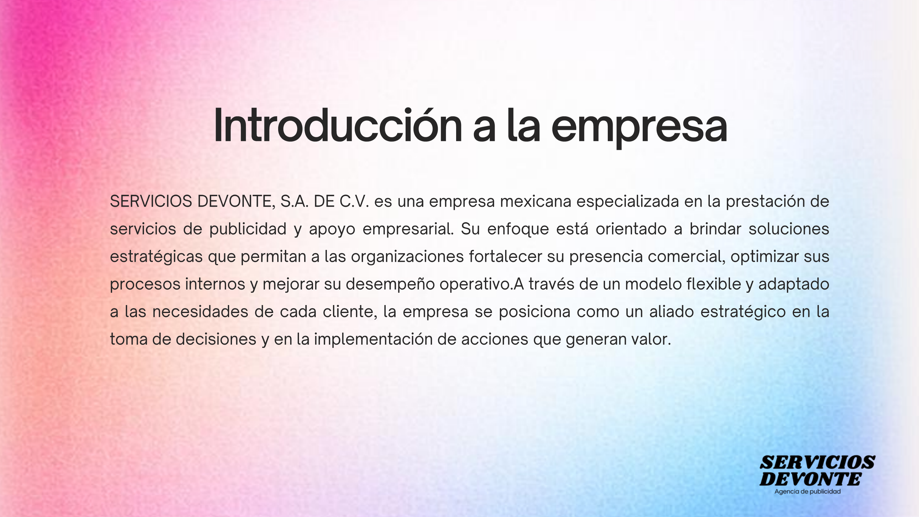 Página de introducción a la empresa